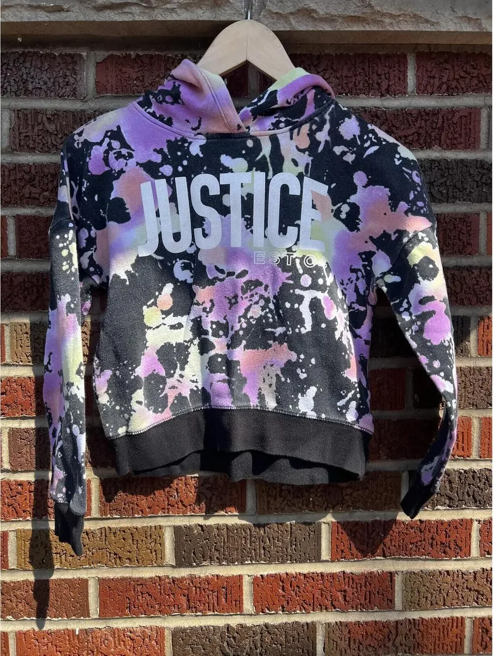 Justice Black and Pink Splatter Girl’s Pullover Hoodie